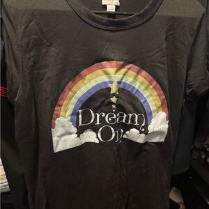 LuLaRoe Black Tee with Rainbow Design